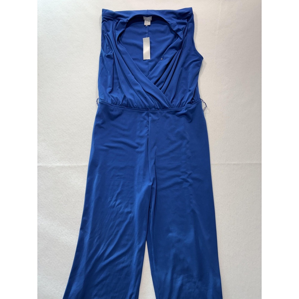 Chico's Jumpsuit Womens 2 Blue Sleeveless V Neck Wide Leg Stretch Pull On Dressy